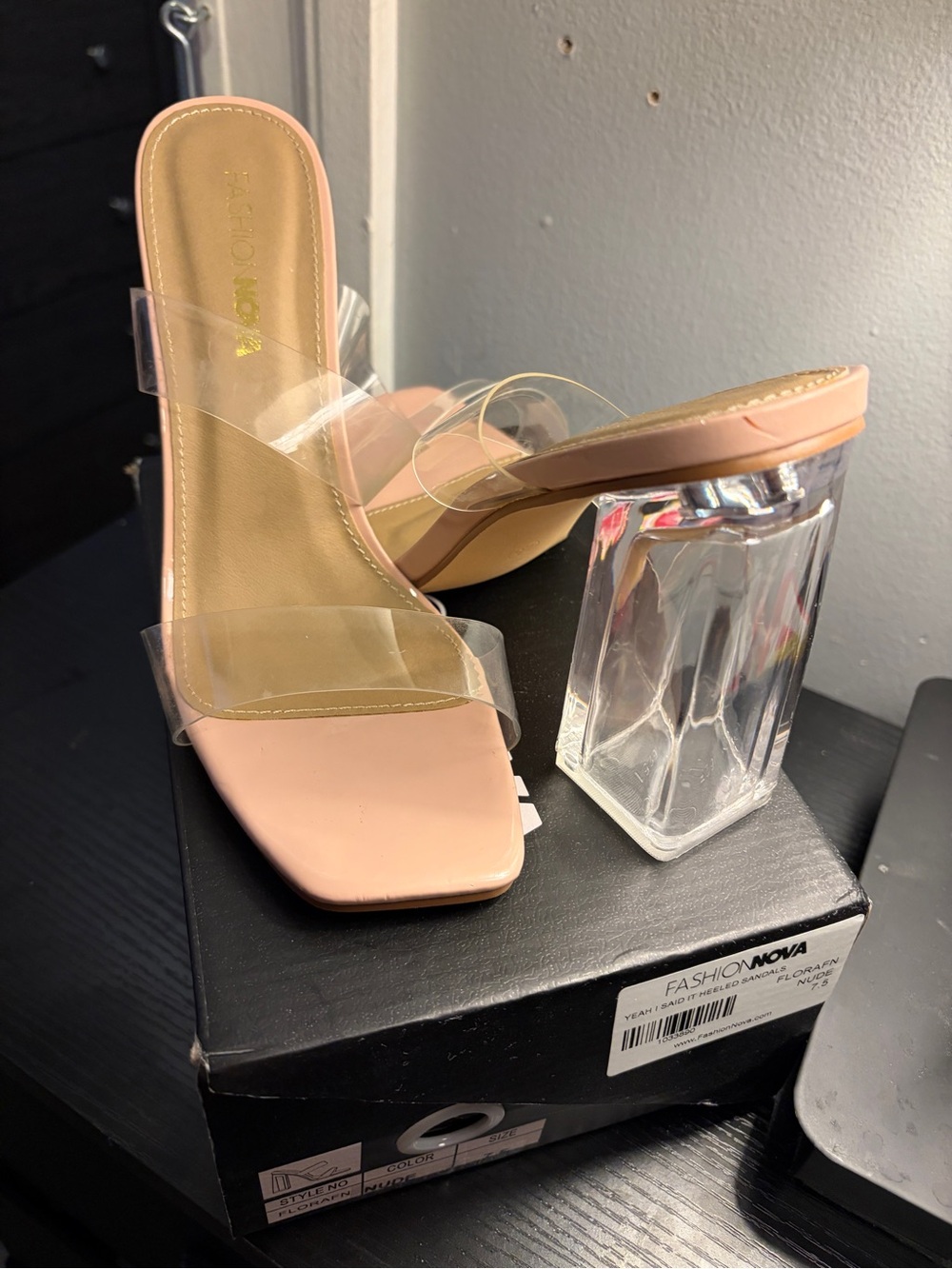 Fashion Nova Nude Pink Clear Strap Block Heel Mule